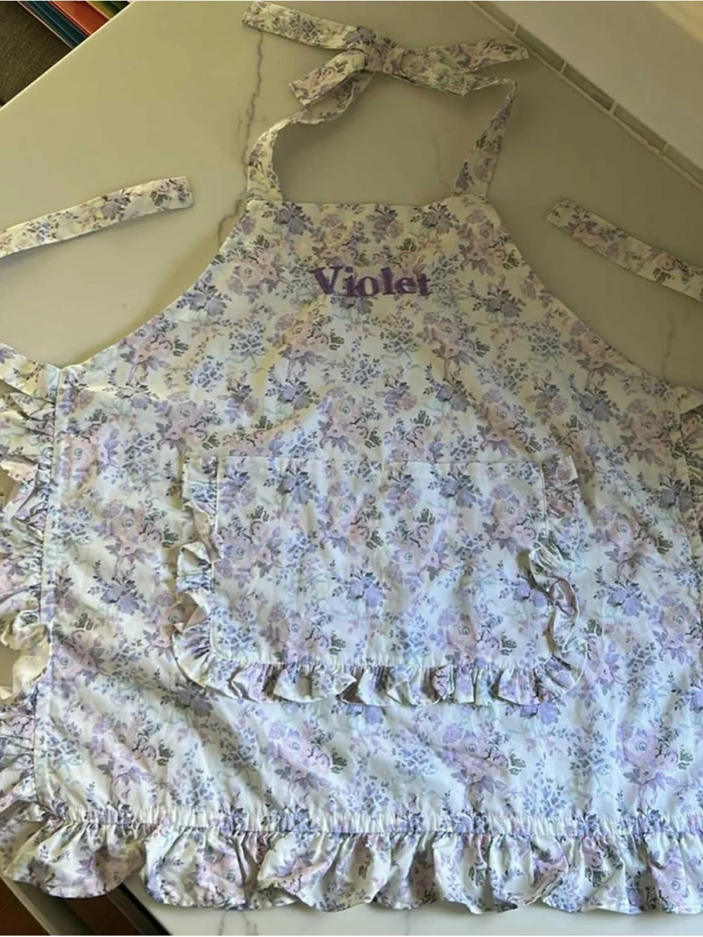 New Pottery Barn kids Loveshack Fancy Apron. Embroidered with the name “Violet”